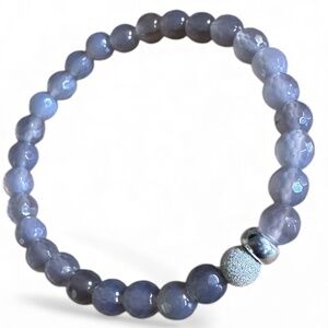 Faceted 6mm Chalcedony Beaded Stretch Bracelet w/ Sterling Silver Spacers